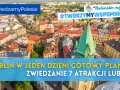 Widok z lotu ptaka na lubelskie Stare Miasto z zieloną wieżą kościelną i kolorowymi kamienicami.