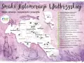 Mapa atrakcji i restauracji w aglomeracji wałbrzyskiej z ilustracjami piwa i sera.