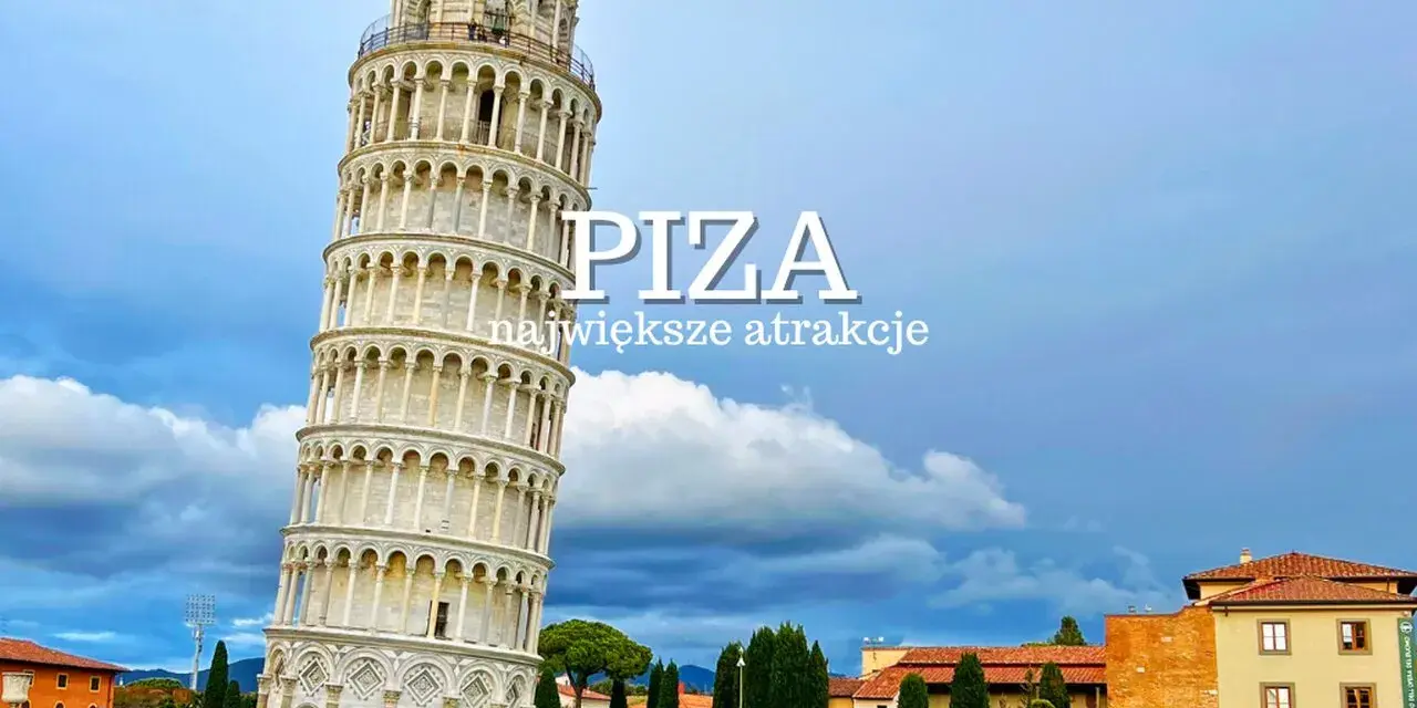 Krzywa Wieża w Pizie na tle błękitnego nieba z chmurami.