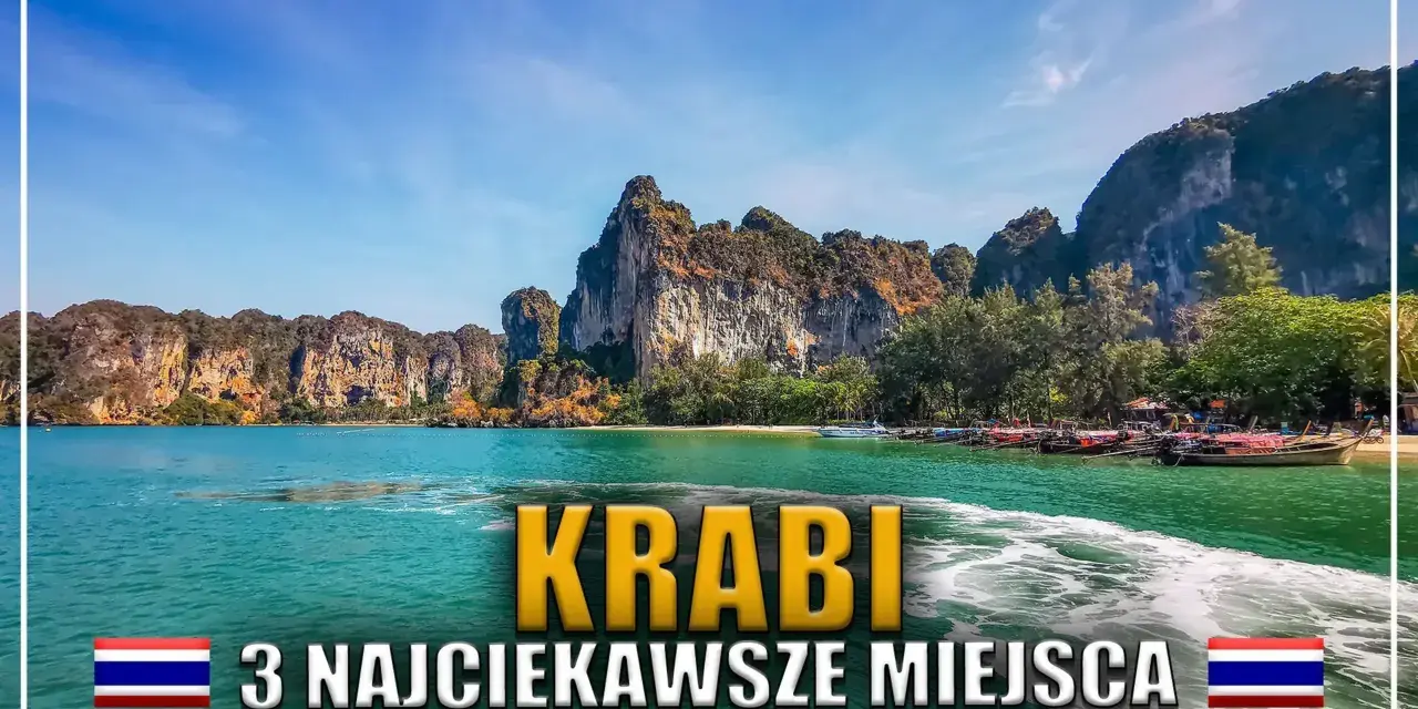 Widok na turkusową wodę, skaliste klify i łodzie w Krabi, Tajlandia.