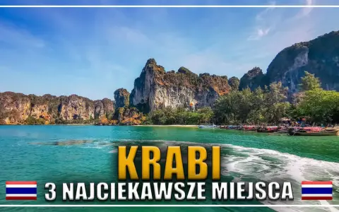 Widok na turkusową wodę, skaliste klify i łodzie w Krabi, Tajlandia.